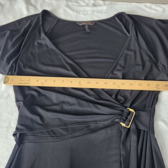 BCBG MAX AZRIA Black Faux Wrap Dress Belted Waist V-Neck Plunge & Short Sleeves - Picture 11 of 16